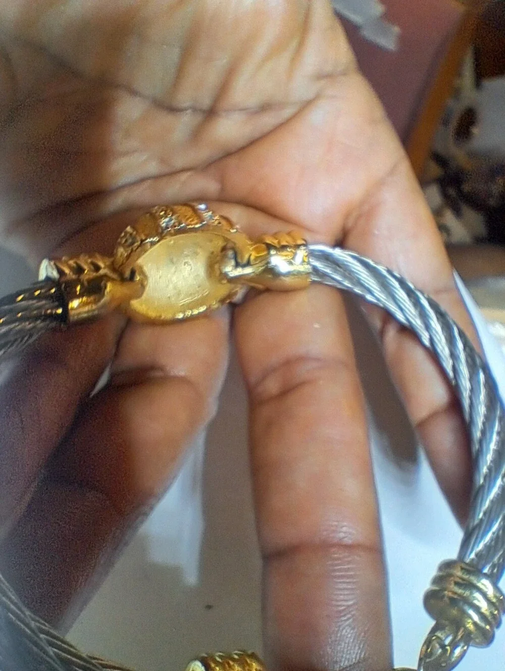 Two-Tone Twisted Cable Statement Cuff Bracelet with Rhinestone Accents